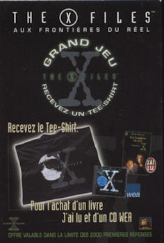 Science-Fiction/Fantastique - X-Files -  - X-Files - Grand jeu recevez le tee-shirt pour l'achat d'un livre J'ai lu et d'un CD WEA - petit prospectus