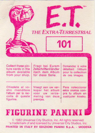 Science-Fiction/Fantastique - Steven Spielberg -  - E.T. The Extra-Terrestrial - Panini - 1982 - dos de sticker - divers numéros