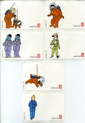 Bande Dessinée - Hergé (Tintinophilie) - Publicité - HERGÉ - Tintin - LU - Objectif Lune/On a marché sur la Lune - stickers blancs - 6 modèles dans une pochette