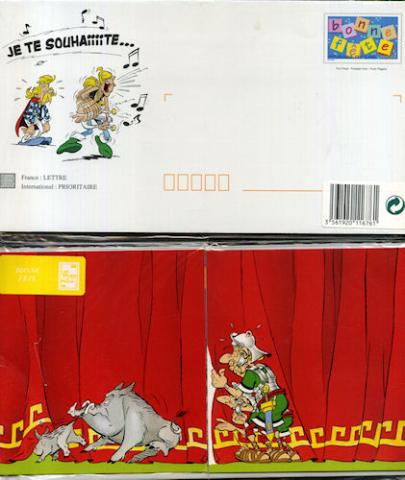 Bande Dessinée - Uderzo (Astérix) - Cartes, papeterie - Albert UDERZO - Astérix - La Poste - Prêt-à-poster - carte Bonne Fête ! (Romain ouvrant un rideau rouge) avec enveloppe (Goudurix)