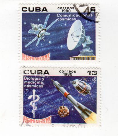 Espace, astronomie, futurologie -  - Philatélie - Cuba - 1980 - Programa Intercosmos  - 6 Comunicaniones cósmicas/13 Biologica y medicina cósmicas
