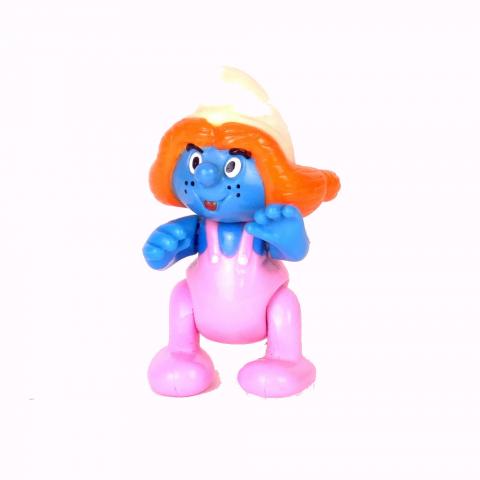 Bande Dessinée - Peyo (Schtroumpfs) - Figurines - PEYO - Schtroumpfs - Sassette (salopette rose) - figurine articulée - 7 cm