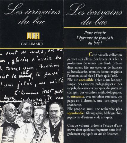 Varia (livres/magazines/divers) - Marque-page (signopaginophilie, signetophilie) -  - Lire-Gallimard - Les écrivains du bac - 1993 - marque-page