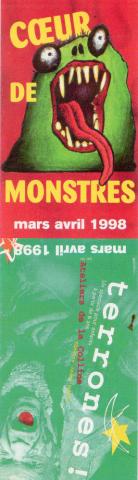 Varia (livres/magazines/divers) - Marque-page (signopaginophilie, signetophilie) -  - Cœur de monstres/Terrones ! - mars-avril 1998 - Rennes - marque-page