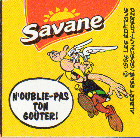 Uderzo (Asterix) - Werbung - Albert UDERZO - Astérix - Brossard/Savane - 1996 - magnet Astérix - N'oublie pas ton goûter !