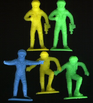 Science Fiction/Fantastiche - Werbung -  - Bonux - Lot de 5 cosmonautes en plastique - bleu, jaune, vert