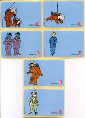 Hergé - Werbung - HERGÉ - Tintin - LU - Objectif Lune/On a marché sur la Lune - stickers bleus - 6 modèles dans une pochette