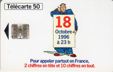 Giraud-Moebius - MOEBIUS - Moebius - France Telecom - numérotation à 10 chiffres - télécarte 50 (homme en bleu téléphone avec sa main)
