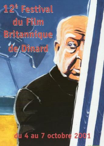 Kino -  - Festival du Film Britannique de Dinard 12ème édition - 4-7 octobre 2001 - programme officiel - couverture : Alfred Hitchcock (dessin de Y.M. Salanson)