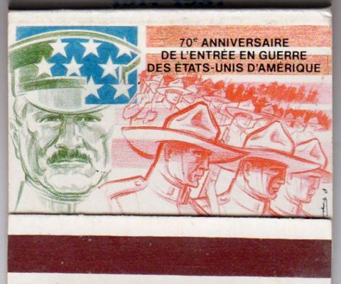 Streichholzschachteln (Philumenia) -  - Secrétariat d'État aux Anciens Combattants - 70e anniversaire de l'entrée en guerre des États-Unis d'Amérique - 1917-1987 - pochette d'allumettes