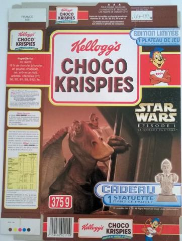 Star Wars - Werbung - George LUCAS - Star Wars - Kellogg's/Choco Krispies - Star Wars-Episode I-La Menace Fantôme - emballage 375 g - plateau de jeu Course de Pods