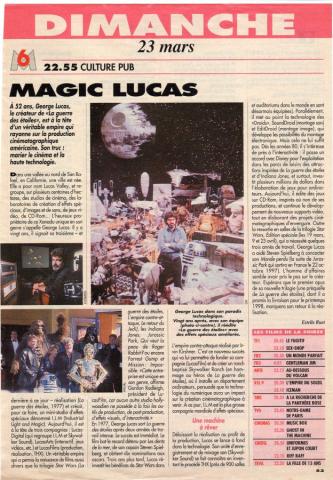 Star Wars - verschiedene Dokumente und Gegenstände - George LUCAS - Star Wars/La Guerre des Étoiles - Magic Lucas - article d'Estelle Ruet - magazine TV