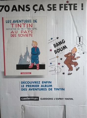 Hergé - Dokumente u. verschiedene Objekte - HERGÉ - Hergé - Casterman - Les Aventures de Tintin reporter du Petit Vingtième au pays des Soviets - 70 ans ça se fête ! - PLV 45 x 34 cm