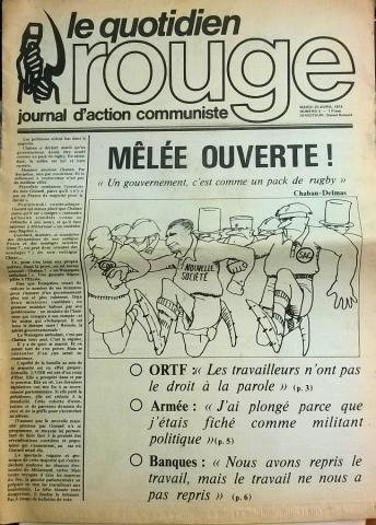 Rouge (Ligue Communiste/LCR) n° 2 -  - Rouge quotidien, journal d'action communiste n° 2 - 23 avril 1974 - Mêlée ouverte !/ORTF/Armée/Banques