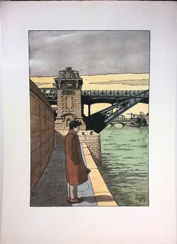 Juillard - André JUILLARD - Juillard - Homme sur un quai au bord de la Seine - tirage 35 x 26 cm non signé