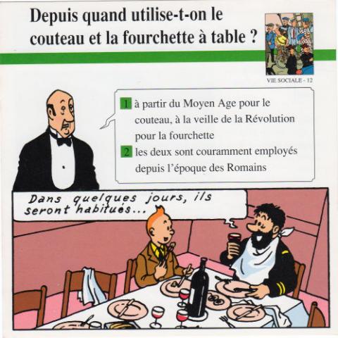 Hergé (Tintinophilie) - En voiture Tintin (Atlas) -  - Atlas - fiches Tintin - Vie sociale - 12 - Depuis quand utilise-t-on le couteau et la fourchette à table ?