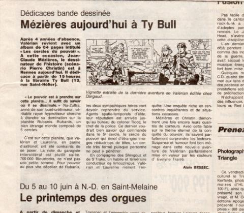 Mézières (Documents et Produits dérivés) - Jean-Claude MÉZIÈRES - Mézières - Ouest-France 03/06/1994 - Mézières aujourd'hui à Ty Bull, librairie spécialisée à Rennes - article