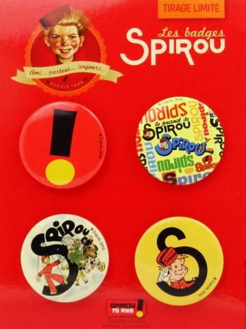 Jijé - JIJÉ - Spirou - 75 ans ! - Lot de 4 badges - Logo ! et Spirou classique - Rob Vel/Jijé