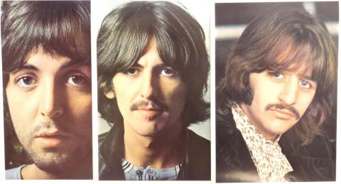 Musik - Documente - THE BEATLES - The Beatles - White Album - 3 photos originales Paul McCartney/George Harrison/Ringo Starr - 20 x 30 cm