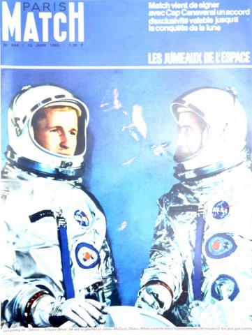 Weltraum, Astronomie, Zukunftsforschung -  - Paris Match n° 844 - 12/06/1965 - Match vient de signer avec Cap Canaveral un accord d'exclusivité valable jusqu'à la conquête de la Lune/Les jumeaux de l'espace
