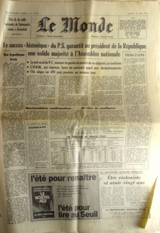 Le Monde n° 11314 -  - Le Monde n° 11314 - 16/06/1981 - Le succès historique du P.S. garantit au président de la République une solide majorité à l'Assemblée nationale