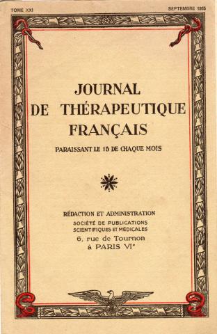 Medizin -  - Journal de thérapeutique français - Tome XXI - septembre 1935
