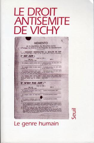 Geschichte - COLLECTIF - Le Genre humain n° 30-31 - Le Droit antisémite de Vichy