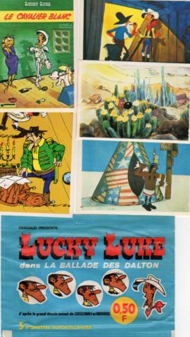 Morris (Lucky Luke) - Dokumente u. verschiedene Objekte - MORRIS - Lucky Luke - Dargaud - 1978 - Lucky Luke dans La Ballade des Dalton - pochette de 5 vignettes autocollantes