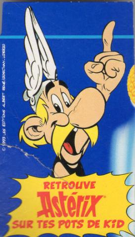 Uderzo (Asterix) - Werbung - Albert UDERZO - Astérix - Danone - 1993 - Retrouve Astérix sur tes pots de Kid - petit carton découpé d'un emballage