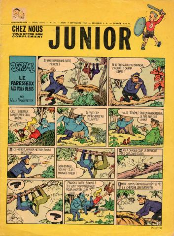 JUNIOR -  - Junior n° 36 - 07/09/1967 - Jérôme le paresseux aux poils bleus par Willy Vandersteen