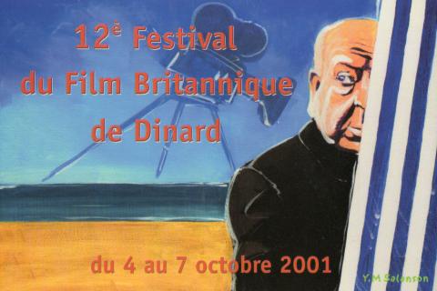 Kino -  - Festival du Film Britannique de Dinard 12ème édition - 4-7 octobre 2001 - carte postale - couverture : Alfred Hitchcock (dessin de Y.M. Salanson)