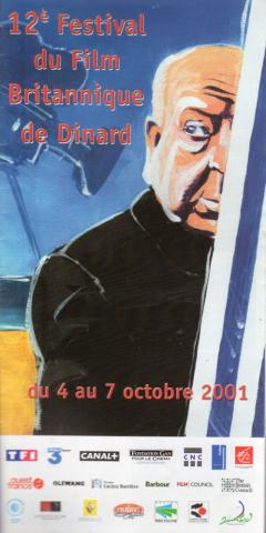 Kino -  - Festival du Film Britannique de Dinard 12ème édition - 4-7 octobre 2001 - dépliant programmation - couverture : Alfred Hitchcock (dessin de Y.M. Salanson)