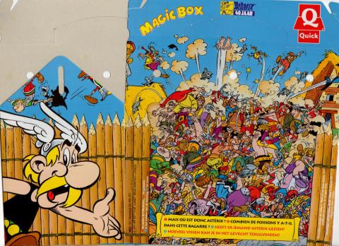 Uderzo (Asterix) - Werbung - Albert UDERZO - Astérix - Quick - Astérix 40 ans/Asterix 40 jaar - Magic Box - Boîte en carton illustrée : Bagarre au village/L'entrée du village