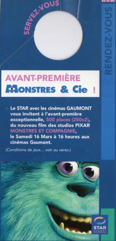 Disney - Werbung - DISNEY (STUDIO) - Disney/Pixar - STAR (Rennes) - Avant-première Monstres & Cie - prospectus mis à disposition dans les transports en commun - Sulli