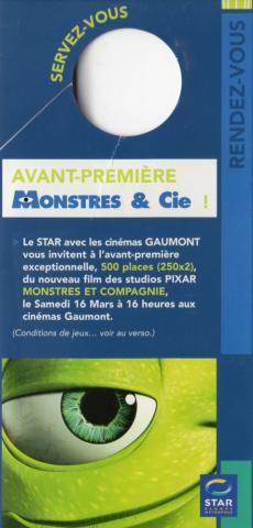 Disney - Werbung - DISNEY (STUDIO) - Disney/Pixar - STAR (Rennes) - Avant-première Monstres & Cie - prospectus mis à disposition dans les transports en commun - Bob