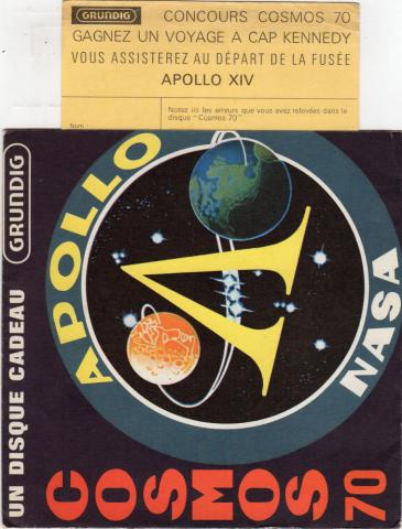 Science Fiction/Fantastiche - Werbung -  - Cosmos 70 - disque vinyle cadeau Grundig - concours sur le thème d'Apollo 11 - Pochette seule avec le bulletin-concours