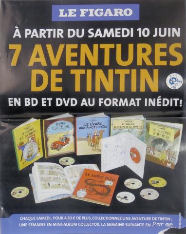 Hergé - Werbung - HERGÉ - Tintin - Le Figaro - Samedi 10 juin, Tintin la BD et le DVD en format inédit ! - Affiche lieu de vente - 60 x 80 cm - Verso : informations pour les diffuseurs de presse
