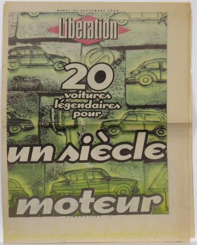 Automobil, mechanische Sportarten -  - Libération n° 5400 - 29/09/1998 - 20 voitures légendaires pour un siècle moteur (supplément au quotidien)