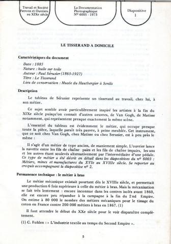 Lehrmaterial -  - La Documentation Photographique - n° 6005 - 1973 - Travail et Société/Patrons et Ouvriers au XIXe siècle - Commentaires des diapositives 1-12