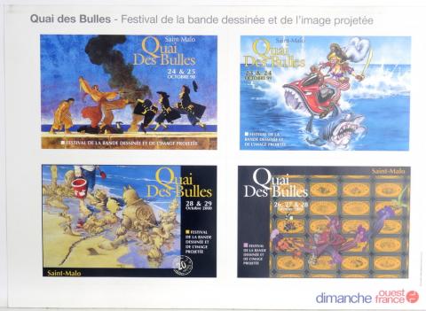  -  - Quai des Bulles - Festival de la bande dessinée et de l'image projetée - Ouest-France Dimanche -planche de 4 cartes postales éditions 1988 à 2001