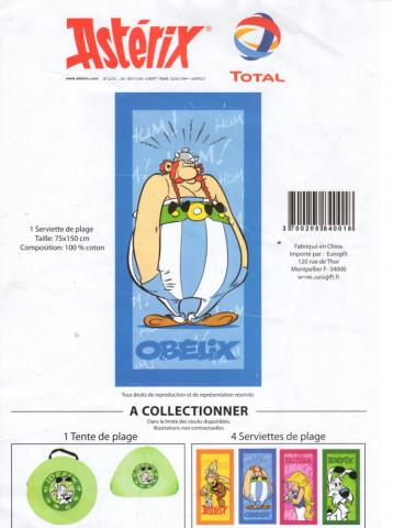 Uderzo (Asterix) - Werbung - Albert UDERZO - Astérix - Total - À collectionner - 1 tente de plage, 4 serviettes de plage - feuille A4 correspondant à la serviette Obélix