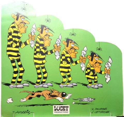 Morris (Lucky Luke) - Werbung - MORRIS - Lucky Luke - Lucky Productions - Les Dalton prisonniers PLV à suspendre double-face - 60 x 60 cm