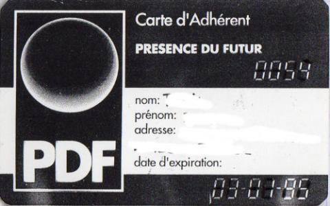 DENOËL Présence du Futur -  - Club PDF (Présence du Futur) - carte d'adhérent n° 54 - 03-01-1995