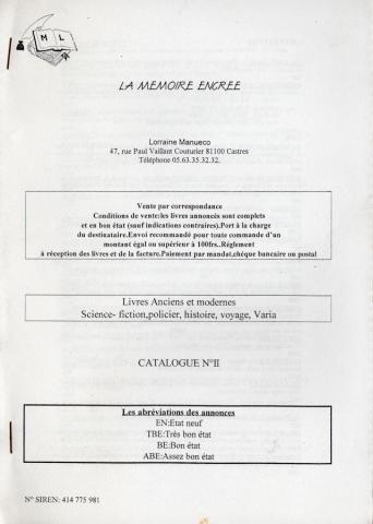 Science Fiction/Fantastiche - verschiedene Dokumente -  - La Mémoire Encrée - Lorraine Manueco - Catalogue de vente par correspondance n° II