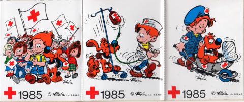 Roba (Boule et Bill) (Documents et Produits dérivés) - ROBA - Boule et Bill - Croix-Rouge Belgique /Sabena 1985 - Lot de 5 vignettes différentes (stickers)