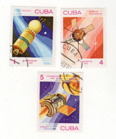 Weltraum, Astronomie, Zukunftsforschung -  - Philatélie - Cuba - 1983 - 1 Vostok 1/4 Satelite Frances D1/5 Mars 2