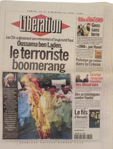Jacques TARDI - Jacques TARDI - Libération n° 5368 - 22-23/08/1998 - Oussama Ben Laden, le terroriste boomerang/Gens sans terre/Comment Adèle vint à Tardi (3/4) - Le Mystère des profondeurs, prépublication (2 planches)