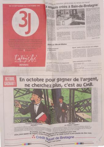 Hergé - Werbung - HERGÉ - Tintin - Crédit Mutuel de Bretagne - En octobre, pour gagner de l'argent, ne cherchez plus, c'est au CMB - publicité parue dans Ouest-France - 30/09/1997
