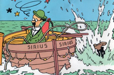 Hergé - Schreibwaren - HERGÉ - Tintin - Carte postale Q8 - Tournesol dans le canot du Sirius, Haddock tombe à l'eau