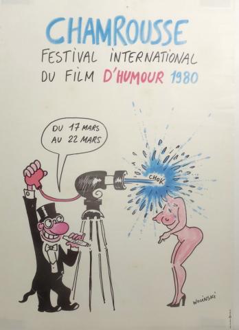 WOLINSKI - Georges WOLINSKI - Wolinski - Chamrousse - 1980 - Festival International du Film d'Humour - Affiche 41 x 61 cm
